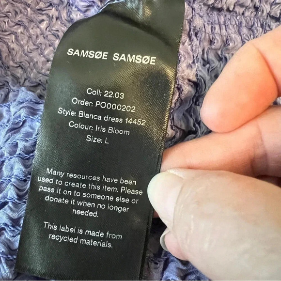 SAMSOE SAMSOE Bianca long sleeve crinkle keyhole mini dress periwinkle Large - Picture 6 of 10